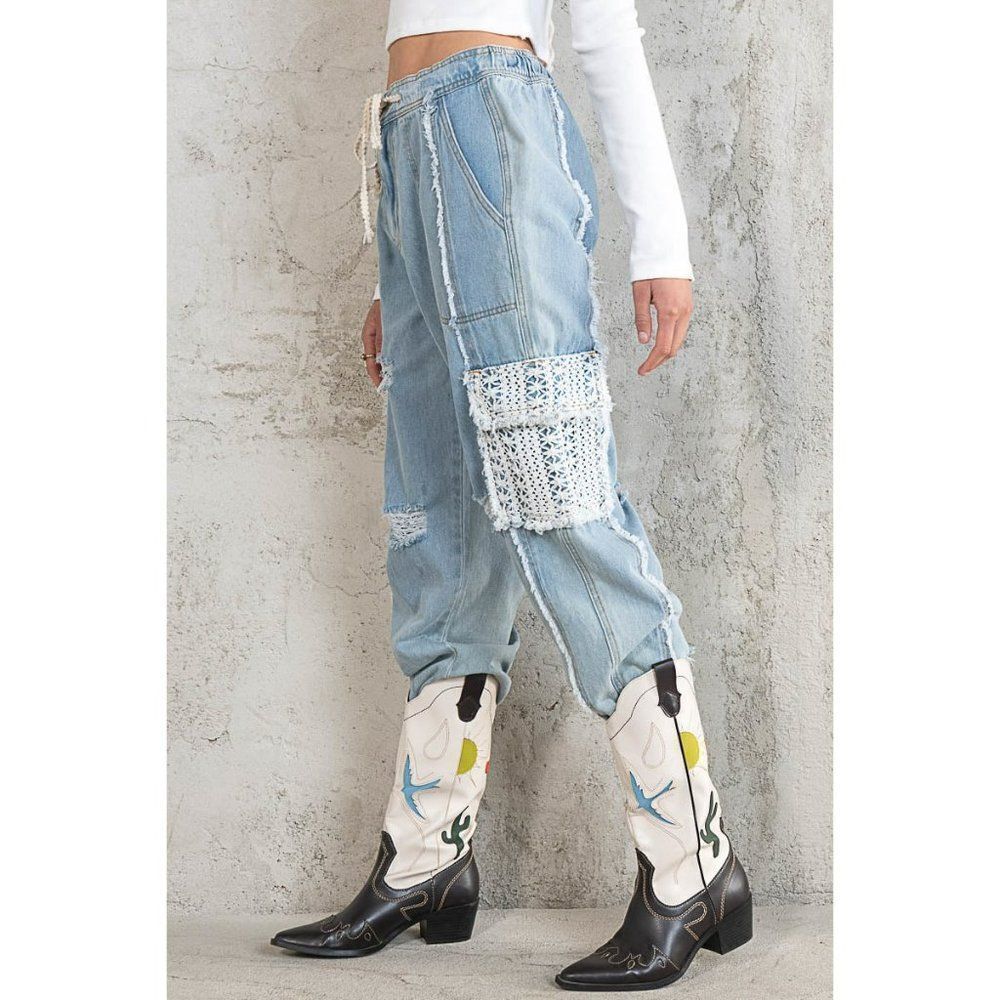 POL Leila Crochet Pocket Denim Joggers SMP494 - Picture 7 of 8
